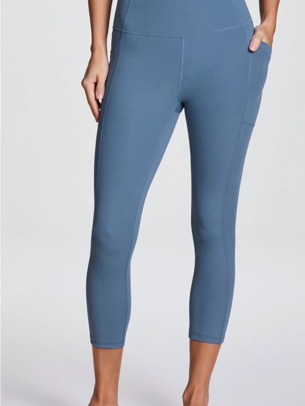 High-Rise Blue Capri Active Leggings - Picture 1 of 8